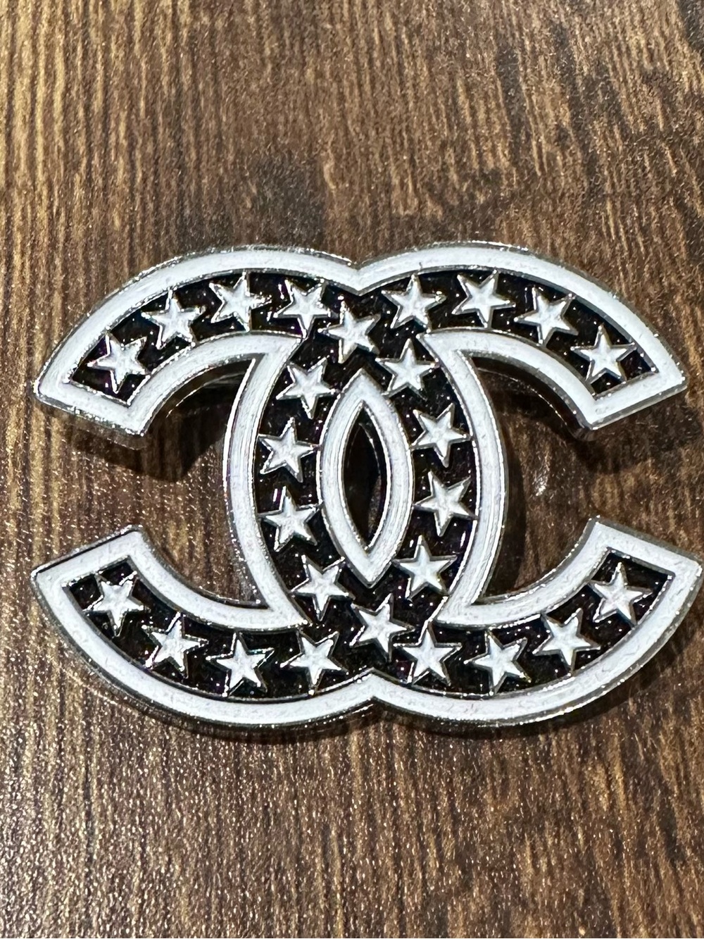 Black and Silver Interlocking Logo Star Brooch - Designer Style